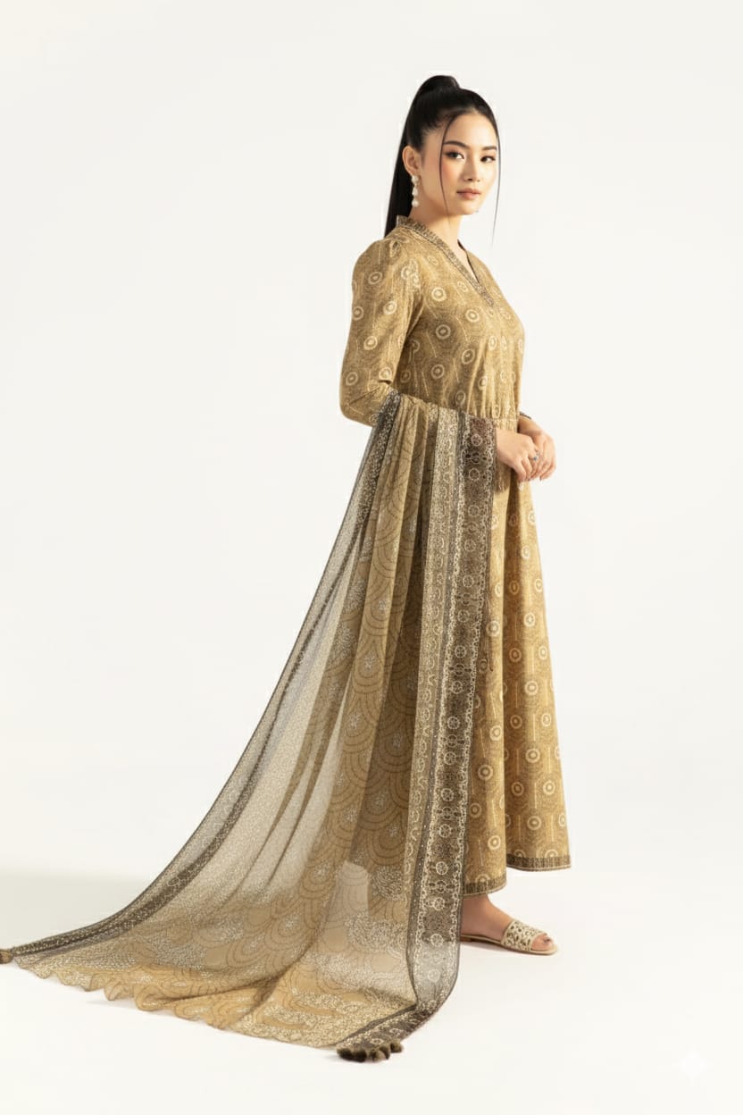 2 PC-Unstitched Printed Cambric Suit- GG