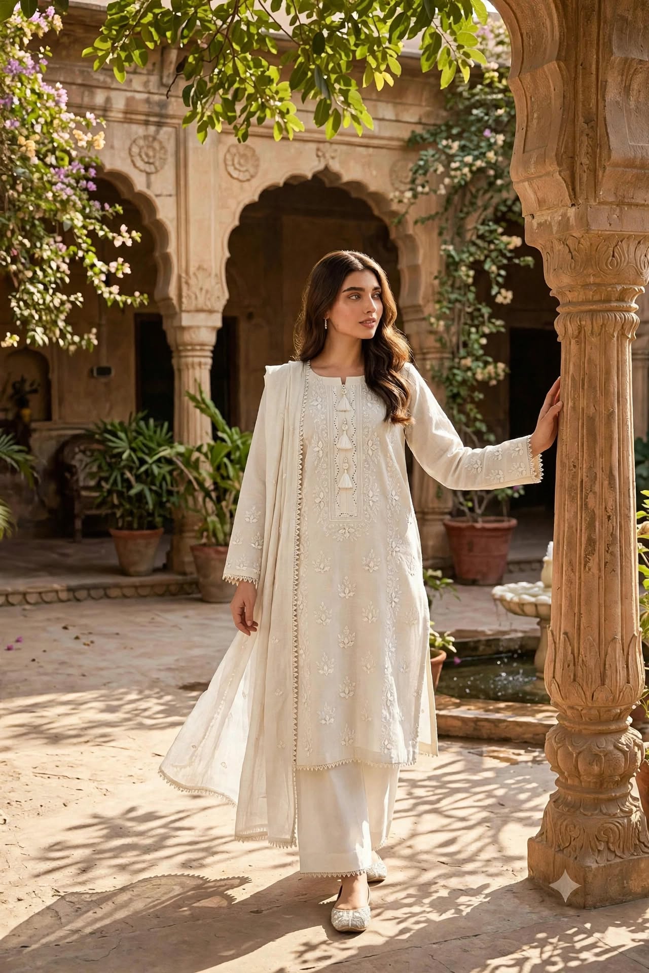 White - Embroidered 3-Piece Stitched Paper Cotton Suit