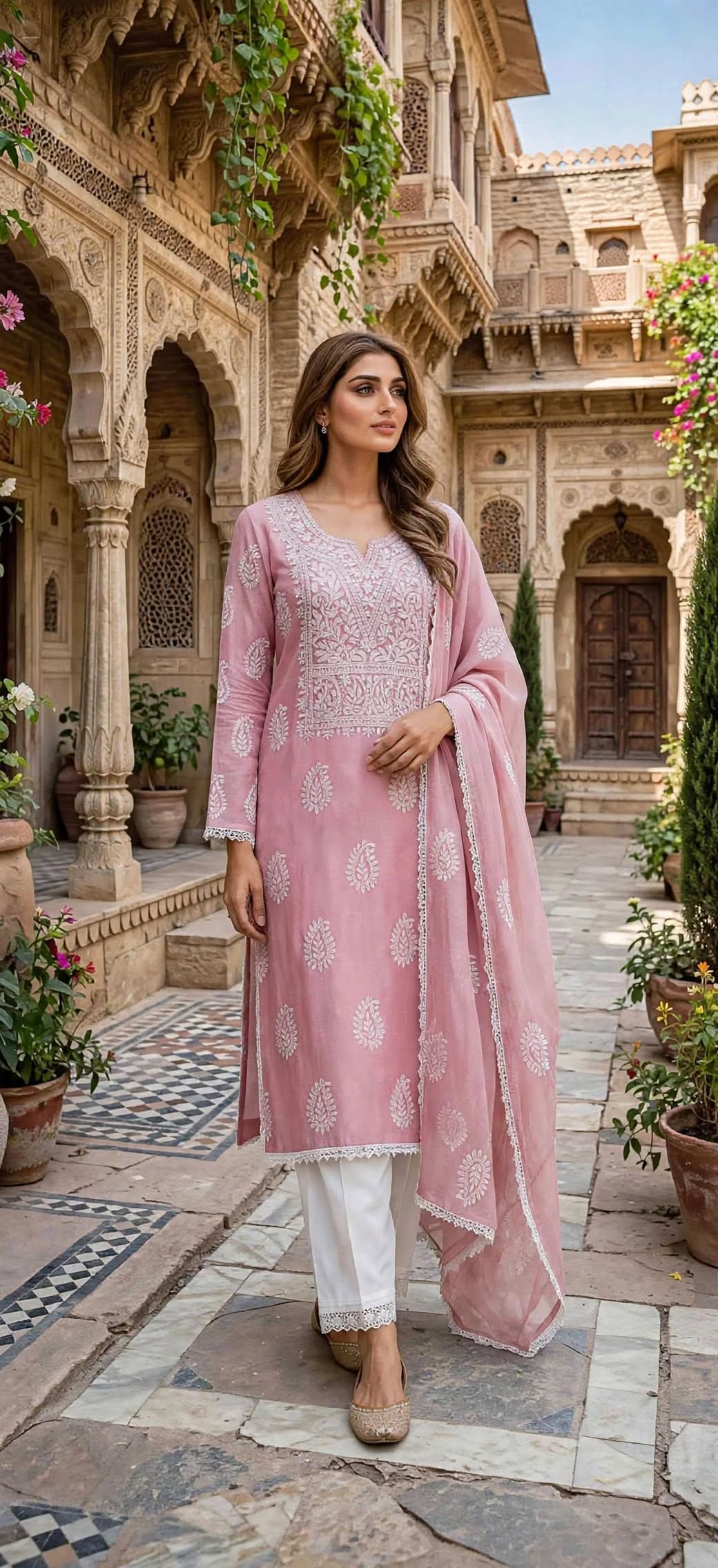 Dusty Pink - Embroidered 3-Piece Stitched Paper Cotton Suit