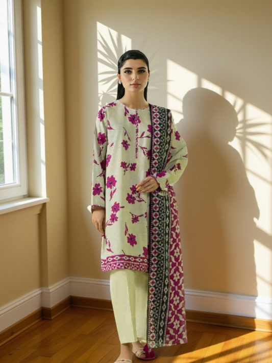 2 PC-Unstitched Printed Cambric Suit- FG