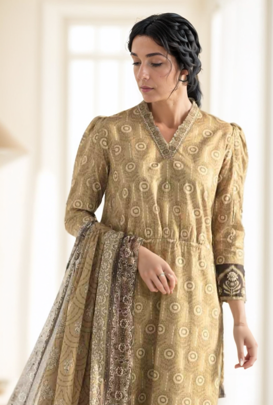 2 PC-Unstitched Printed Cambric Suit- GG