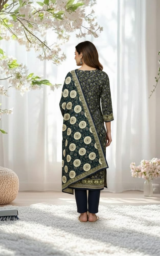 3 PC-Unstitched Printed Cambric Suit- BG