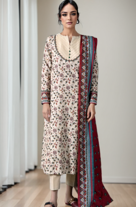 2 PC-Unstitched Printed Cambric Suit- IB