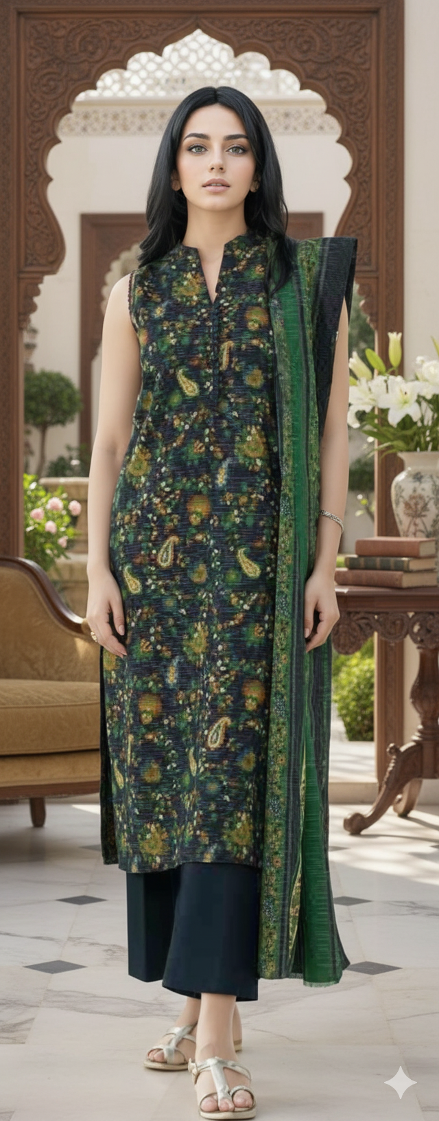 2 PC-Unstitched Printed Cambric Suit- GM