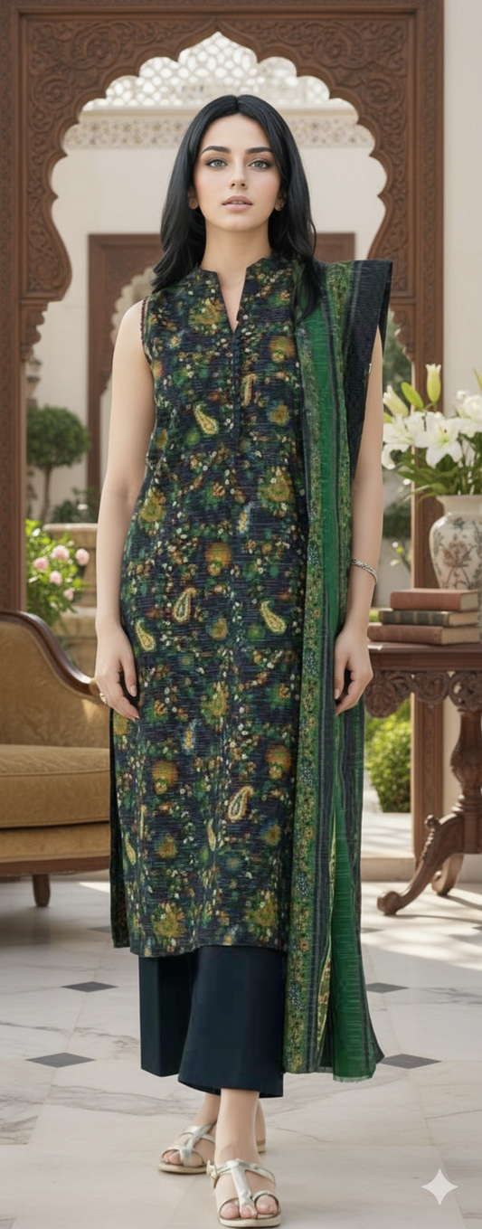 2 PC-Unstitched Printed Cambric Suit- GM