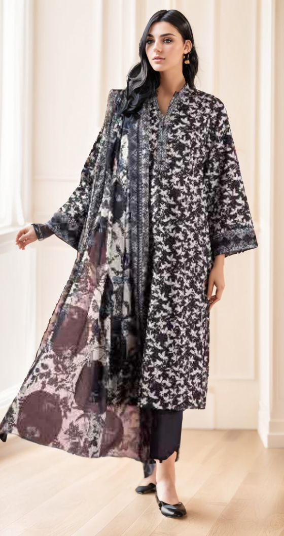 2 PC-Unstitched Printed Cambric Suit- MB