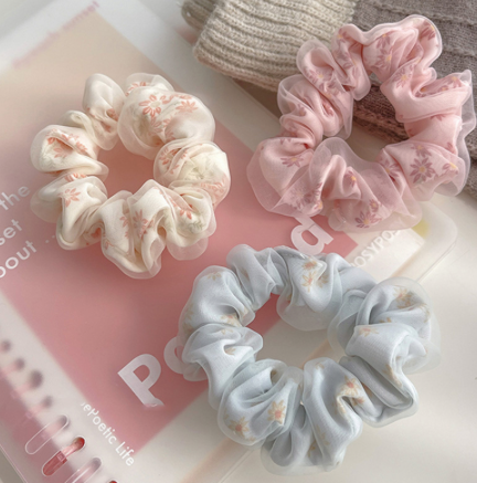 Flower Print Double Layer Silk Organza Scrunches