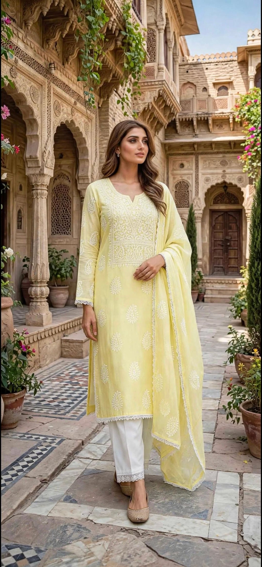 Yellow - Embroidered 2-Piece Stitched Paper Cotton Suit