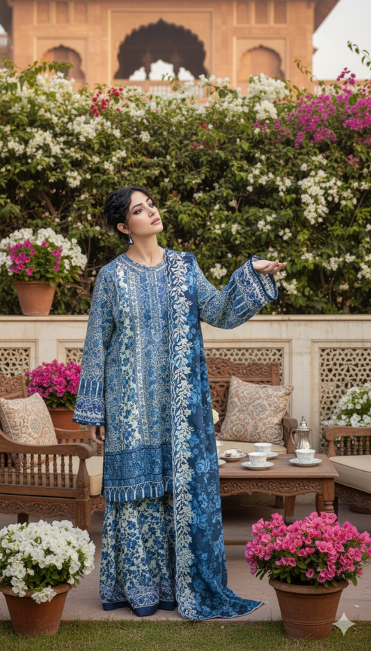 2 PC-Unstitched Printed Cambric Suit- BB