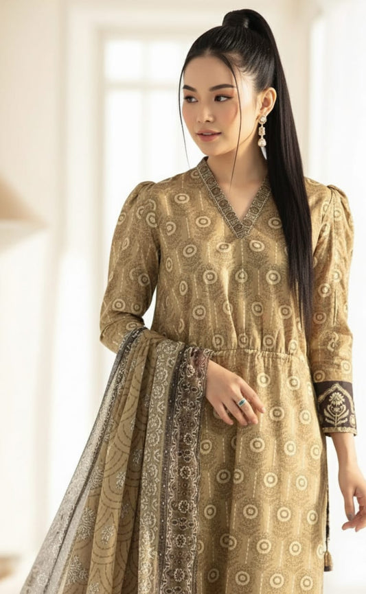 2 PC-Unstitched Printed Cambric Suit- GG