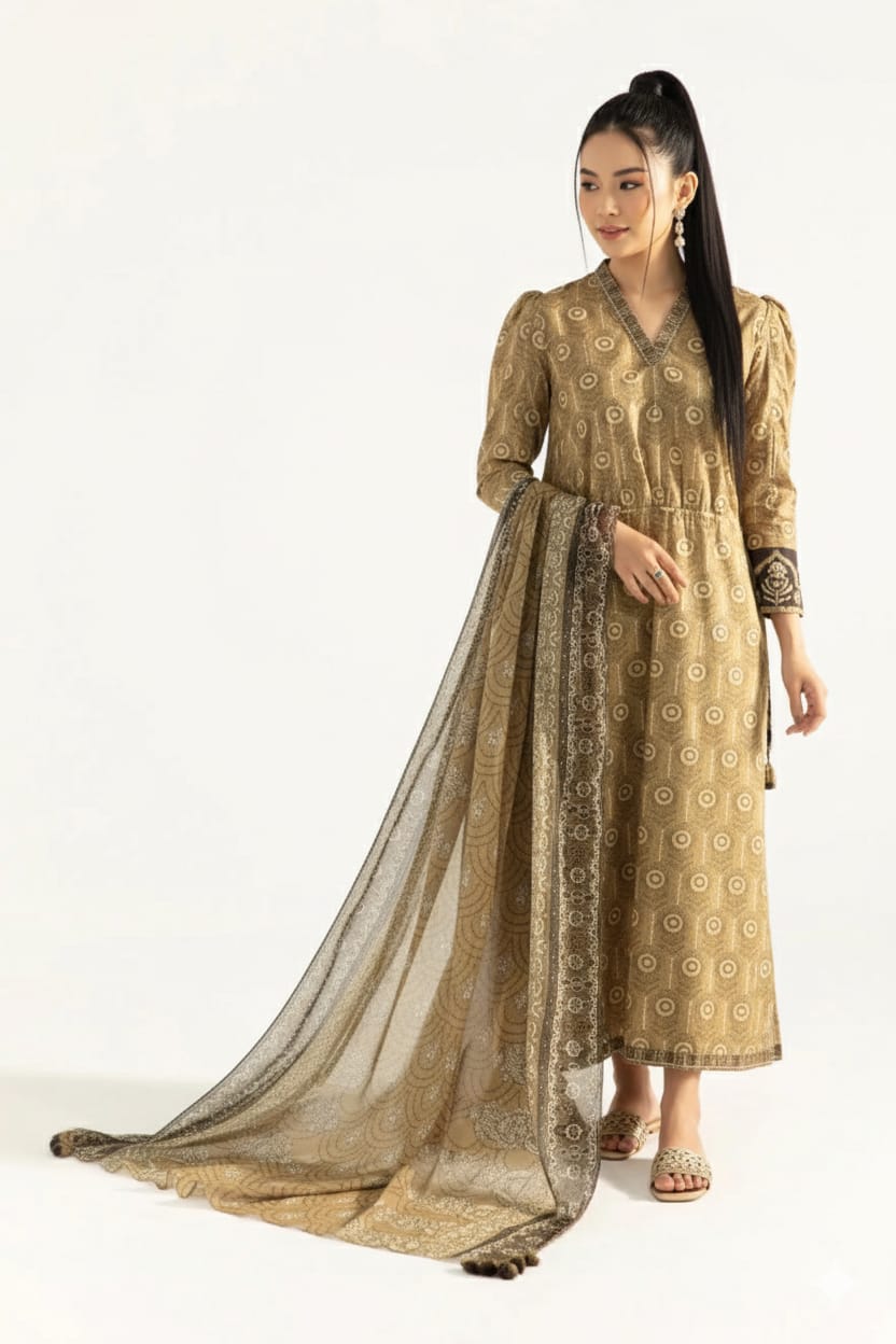 2 PC-Unstitched Printed Cambric Suit- GG