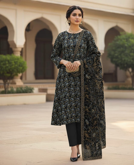 2 PC-Unstitched Printed Cambric Suit- BM