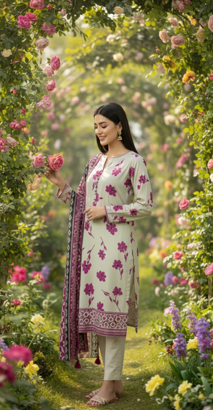 2 PC-Unstitched Printed Cambric Suit- FG