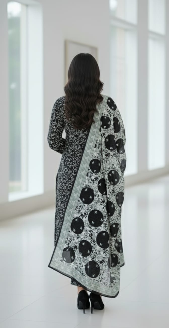 2 PC-Unstitched Printed Cambric Suit- MB