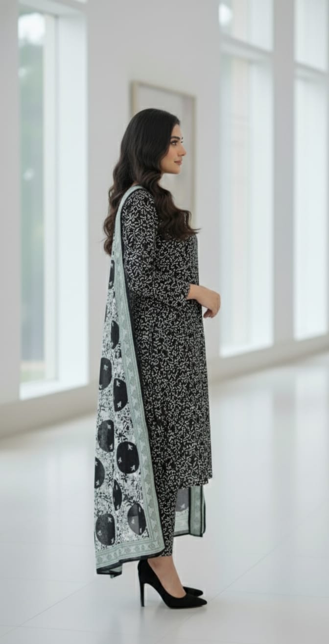 2 PC-Unstitched Printed Cambric Suit- MB