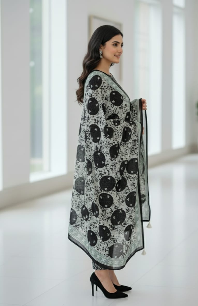 2 PC-Unstitched Printed Cambric Suit- MB