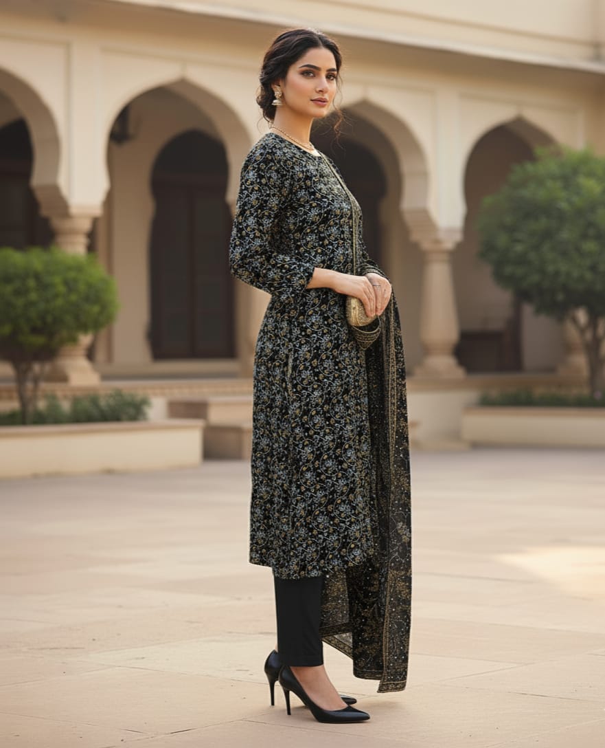 2 PC-Unstitched Printed Cambric Suit- BM