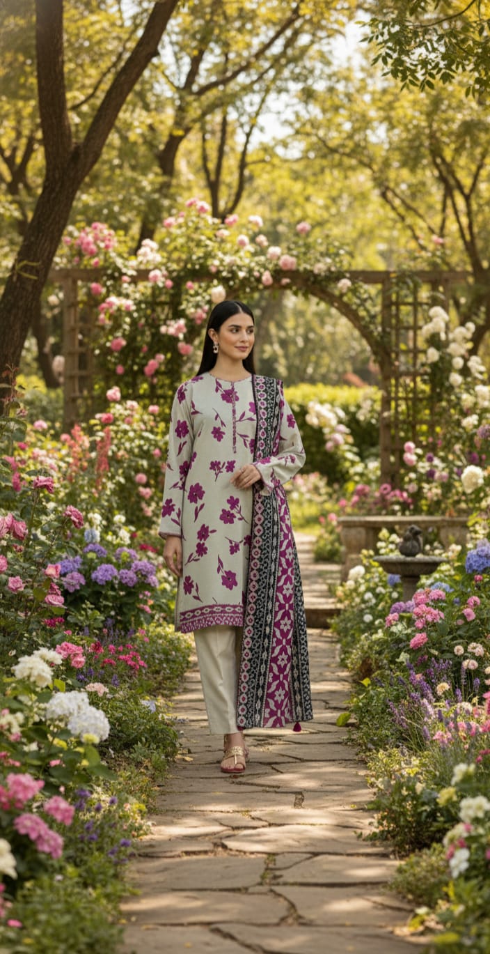 2 PC-Unstitched Printed Cambric Suit- FG