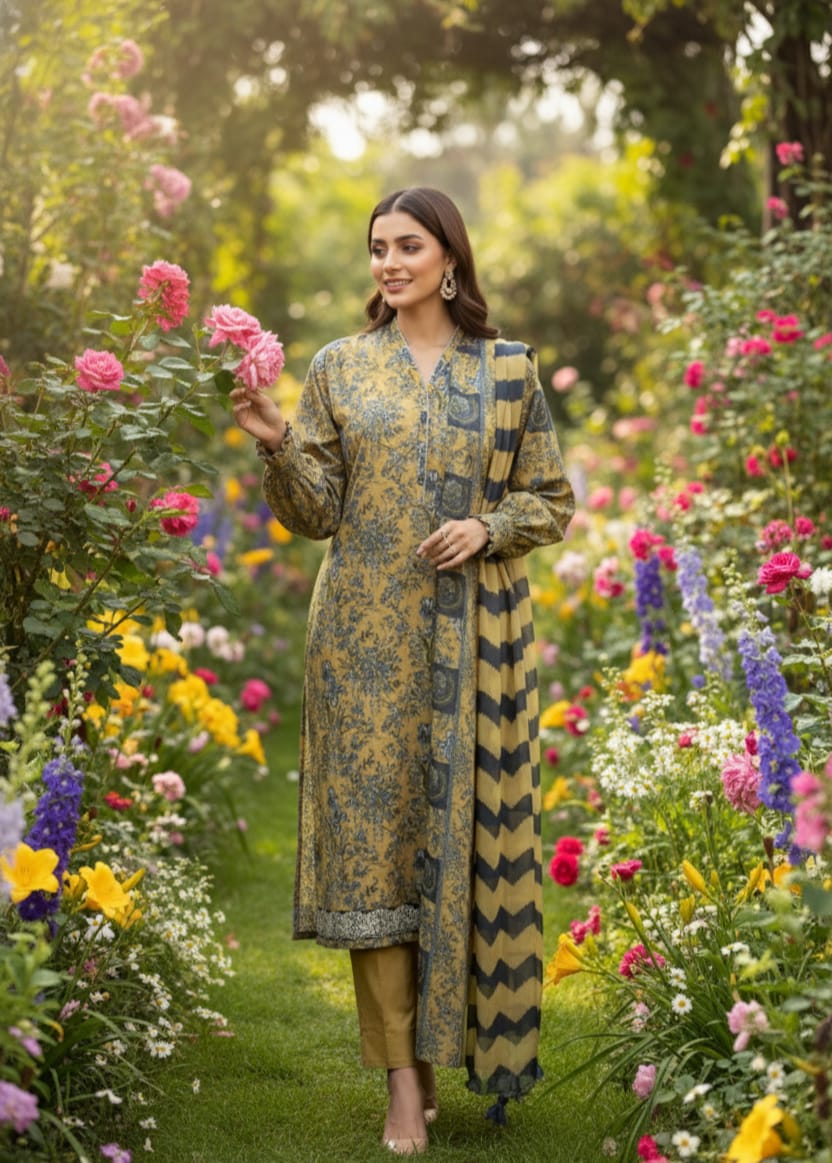 2 PC-Unstitched Printed Cambric Suit- MM