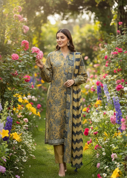 2 PC-Unstitched Printed Cambric Suit- MM