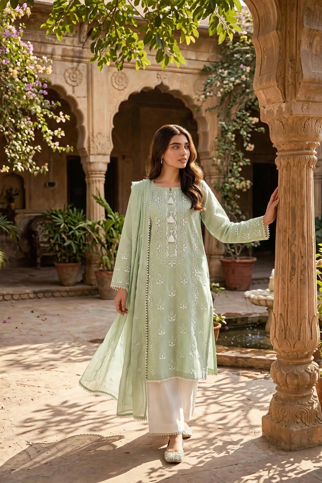 Green - Embroidered 3-Piece Unstitched Paper Cotton Suit