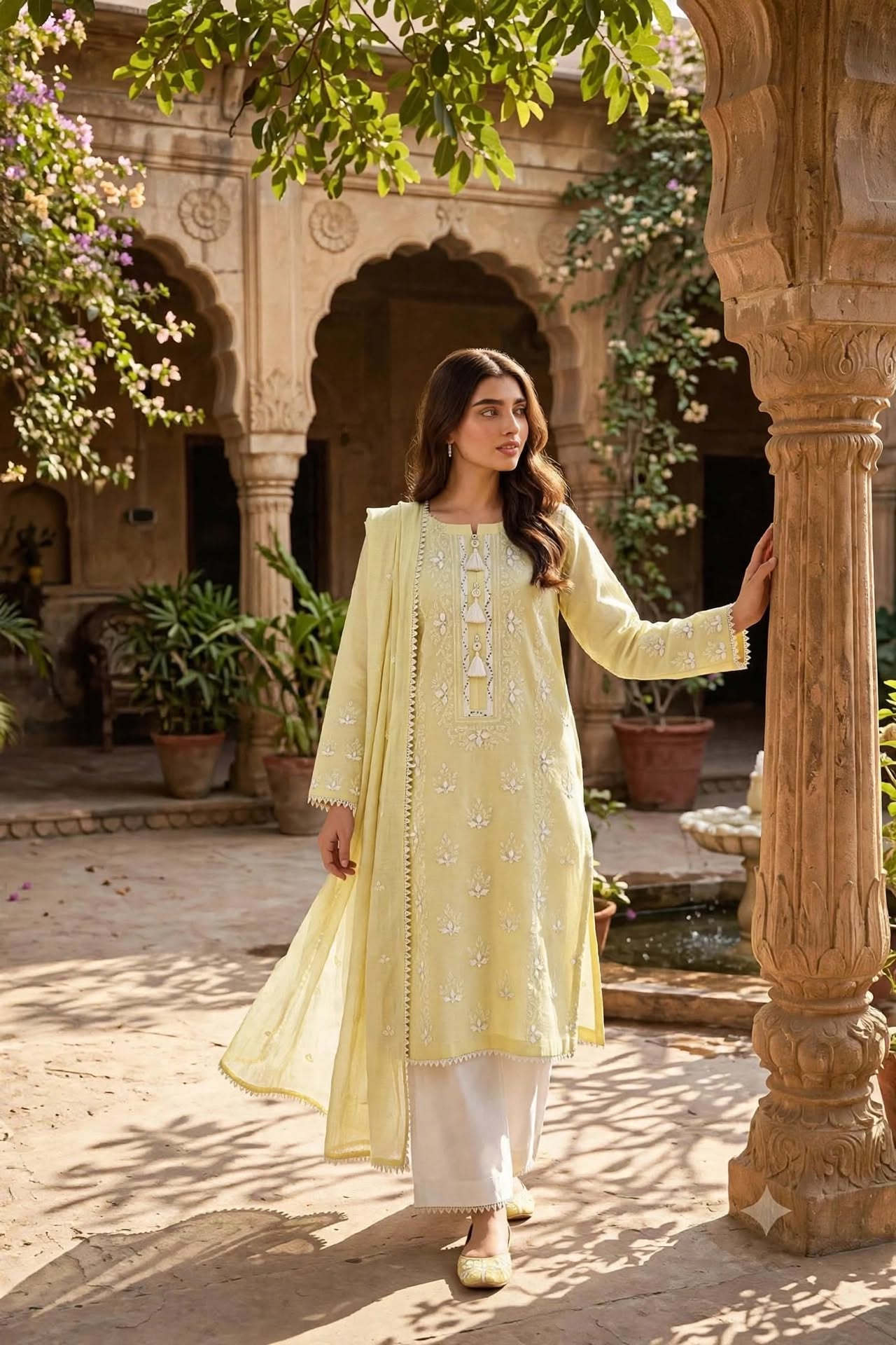 Yellow - Embroidered 3-Piece Stitched Paper Cotton Suit