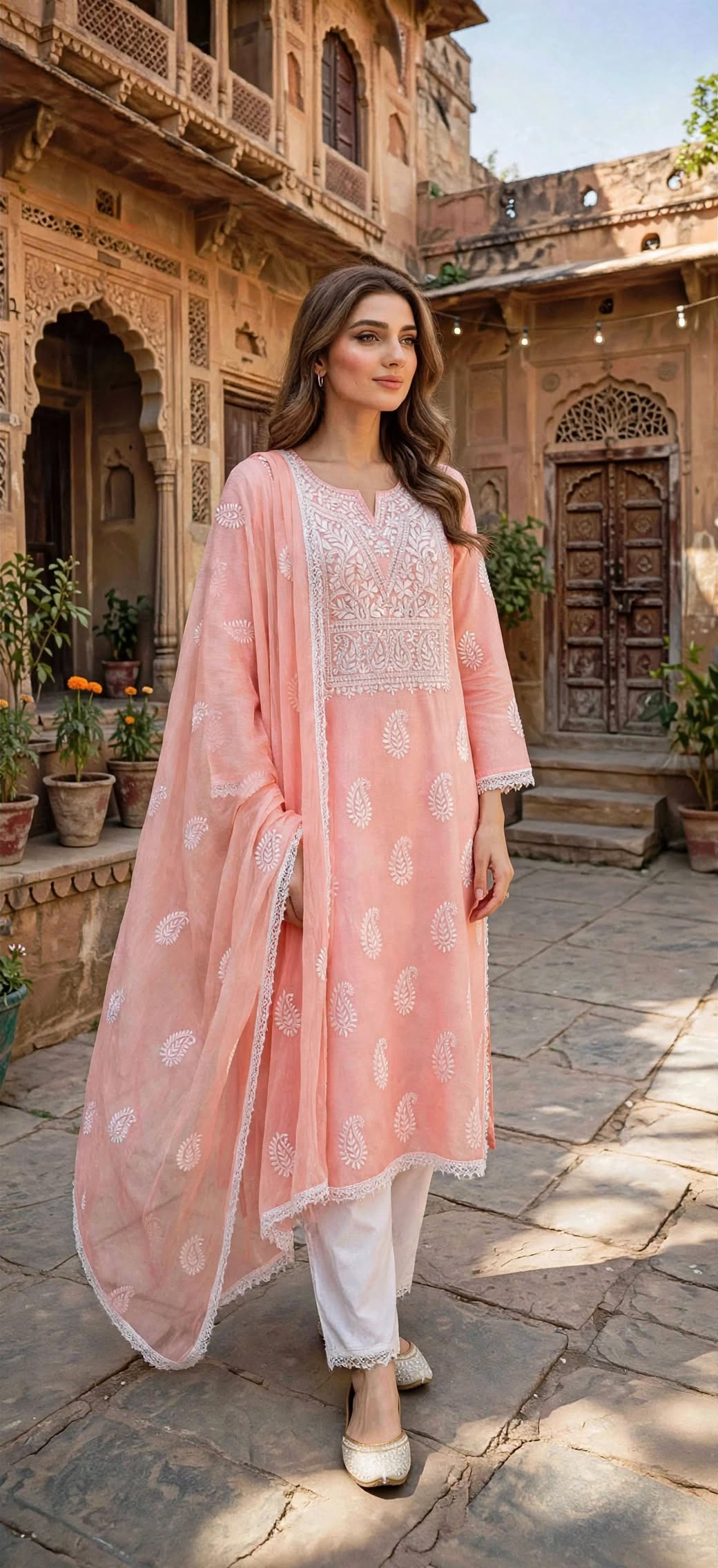 Soft Pink - Embroidered 3-Piece Stitched Paper Cotton Suit