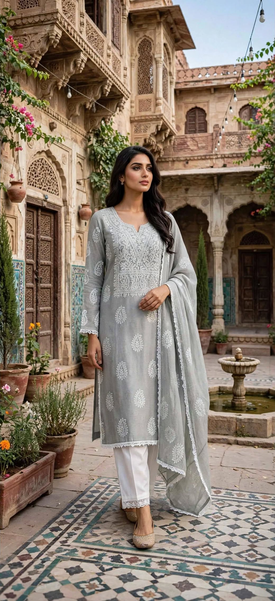 Grey - Embroidered 3-Piece Stitched Paper Cotton Suit
