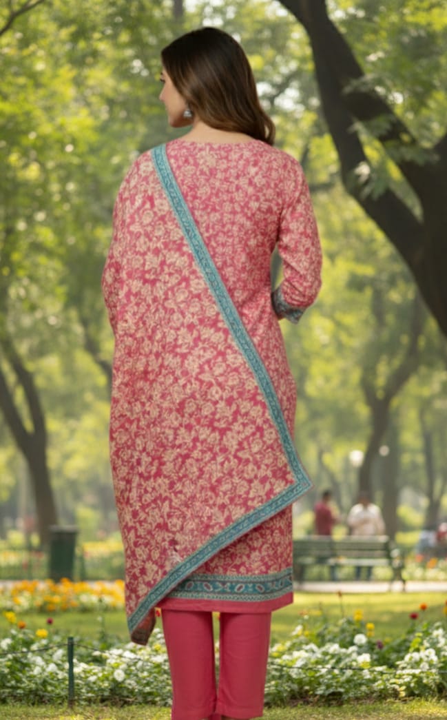 3 PC-Unstitched Printed Cambric Suit- RR