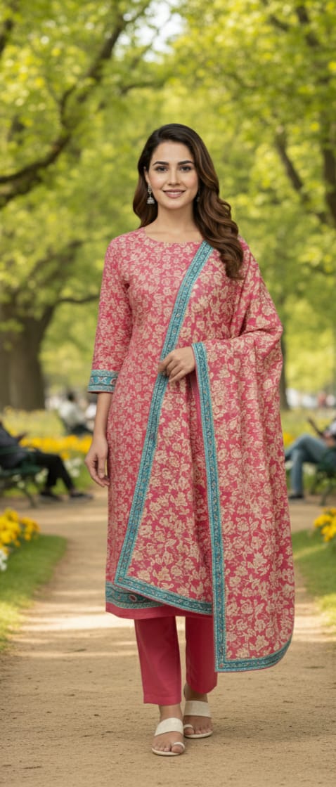 3 PC-Unstitched Printed Cambric Suit- RR