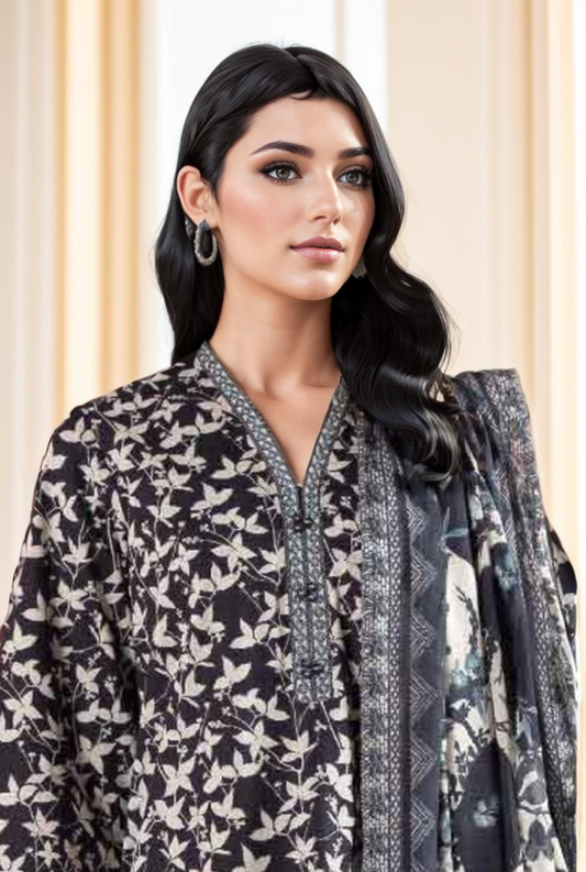2 PC-Unstitched Printed Cambric Suit- MB